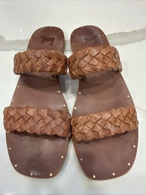 beek Flicker Braided Double-Strap Slide Sandals Tan Cognac